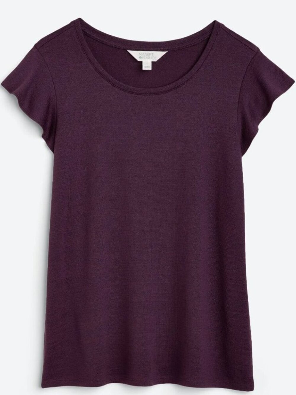 Market & Spruce Luisa Flutter Sleeve Knit Tee - Plum - L NWOT